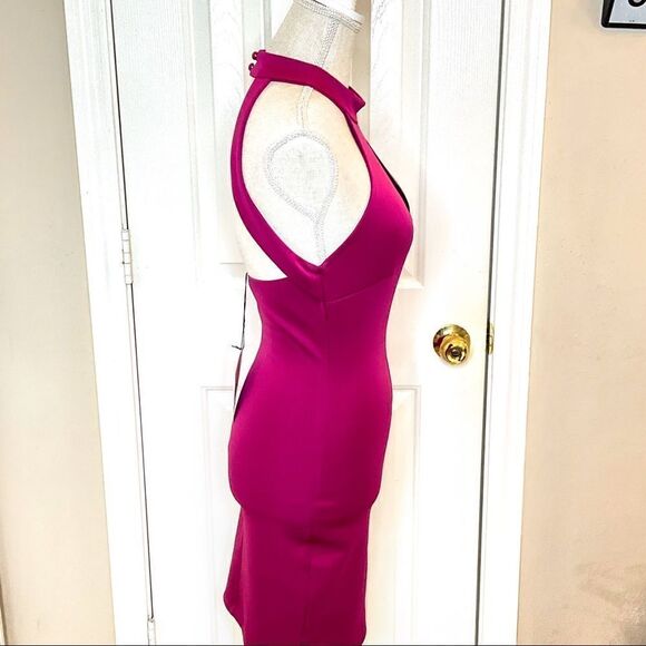 NWT BLVD Collection Women’s Sz Sm Hot Pink Halter Open Back Above Knee Bodycon - Picture 2 of 14
